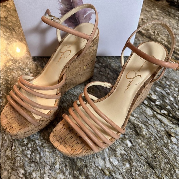 Jessica Simpson Cork and Tan Wedge Sandals - Picture 2 of 5